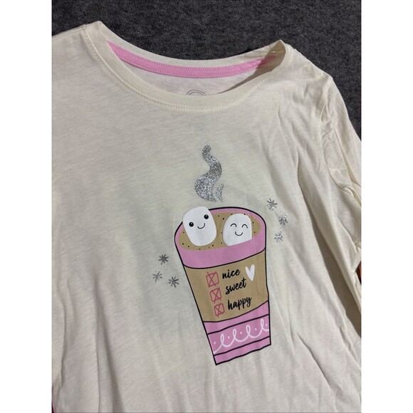 Wonder Nation Girl's Long Sleeve 2 Pack Print Cats & Hot Chocolate Pink Large - Picture 3 of 7